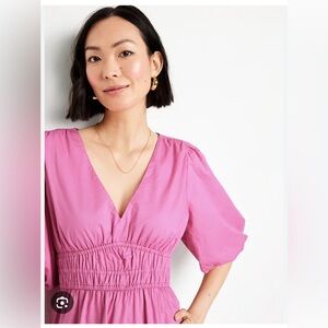 Old Navy Pink Midi Dress with Puff Sleeves